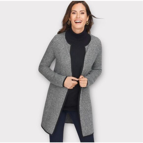 Talbots Textured Open Front Sweater Jacket Marled Duster Long Cardigan size Smal - Picture 1 of 8